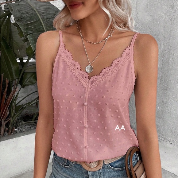 Classic Elegant Sheer Mesh Lace V Neck Cami Tank Top Blouse Shirt - Picture 4 of 10